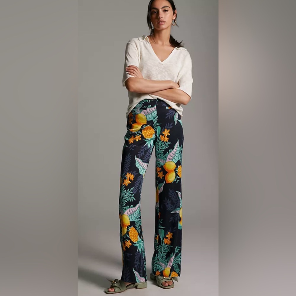 Anthropologic Tropical Print Wide-Leg Pants